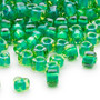 TR5-1811 - Miyuki - #5 - Transparent Amber Yellow Colour Lined Kelly Green - 25gms - Triangle Glass Bead