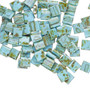 TL4514 - Miyuki Tila - Opaque Picasso Antique Turquoise Blue - 10gms - Two Hole Square glass beads