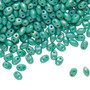 Bead, Preciosa Twin™, Pressed Superduo, Czech pressed glass, rainbow turquoise green, 5x2.5mm oval with 2 holes. Sold per 50-gram pkg.