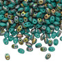 Bead, Preciosa Twin™, Pressed Superduo, Czech pressed glass, matte turquoise green vitrail, 5x2.5mm oval with 2 holes. Sold per 50-gram pkg.