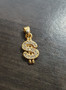 Gold Plated Base Metal Small Dollar  sign pendant 20mm x 8mm  with bail and crystal rhinestones