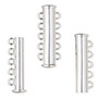 Clasp, 5-strand magnetic slide lock, silver-finished "pewter" (zinc-based alloy), 28x6.5mm tube. Sold per pkg of 2.