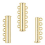 Clasp, 5-strand magnetic slide lock, gold-finished "pewter" (zinc-based alloy), 28x6.5mm tube. Sold per pkg of 2.