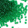 Seed bead, Dyna-Mites™, glass, transparent emerald green, #11 round. Sold per 40-gram pkg.