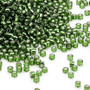 Seed bead, Dyna-Mites™, glass, silver-lined transparent olive green, #11 round. Sold per 40-gram pkg.