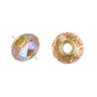 Bead, Dione®, Celestial Crystal® and gold-finished brass, 32-facet, pink AB, 13x9mm-14x10mm faceted rondelle. Sold per pkg of 10.