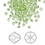 Bead, Crystal Passions®, Peridot, 3mm bicone (5328). Sold per pkg of 48.