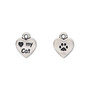 Charm, TierraCast®, antique silver-plated pewter (tin-based alloy), 10mm double-sided heart with "Love my Cat" and paw print. Sold per pkg of 2.