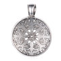 Alloy Rhinestone Pendant, Flat Round with Flower Pattern, Antique Silver , Crystal, 61x47x4mm, Hole: 8x11mm