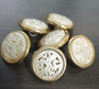 Acrylic Button Clasp (shank Button) - Gold & Pearl White Filigree - 6pk - 15mm diameter
