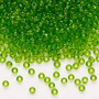 Seed bead, Preciosa Ornela, Czech glass, transparent lime green, #8 rocaille. Sold per 50-gram pkg.