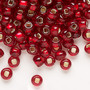 Seed bead, Preciosa Ornela, glass, transparent silver-lined ruby, #2 rocaille with square hole. Sold per 50-gram pkg.