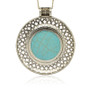 Antique Silver Alloy Gemstone Pendants, Flat Round Synthetic Turquoise Pendants, 71x61x9mm, Hole: 6mm