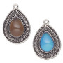 Focal, acrylic and antique imitation rhodium-plated "pewter" (zinc-based alloy), 32x25mm teardrop with color-changing "mood" cabochon. Sold per pkg of 2.