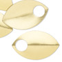 Component, anodized aluminum, gold, 36x22mm double-sided curved scale blank with 8mm hole, 20 gauge. Sold per pkg of 20.