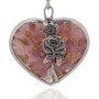 Handmade Lampwork Pendants, with Tibetan Style Alloy Findings, Heart with Rose Flower, Antique Silver, Flamingo, 65.5x63.5x12mm, Hole: 5mm