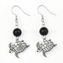 2 pairs, Alloy Dangle Earrings, with Glass Beads and Brass Earring Hooks, Sea Turtle, Black, 48.5mm, Pin: 0.6mm