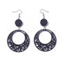 2 pairs - Wood Dangle Earrings, with Platinum Tone Iron Earring Hooks, Flat Round, Black, 89mm, Flat Round: 14mm and 44mm, Pin: 0.5mm