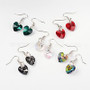 5 pairs, Heart Glass Dangle Earrings, with Silver Plated Iron Beads & Platinum Tone Brass Findings, Mixed Color, 36mm, Pin: 0.8mm