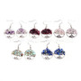 5 pairs - Natural Gemstone Dangle Earrings, with Brass Earring Hooks and Alloy Pendants, Flat Round and Tree, 46mm, Pin: 0.6mm