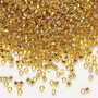 Seed bead, Dyna-Mites™, glass, silver-lined translucent medium gold, #11 round with square hole. Sold per 40-gram pkg.