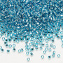 Seed bead, Dyna-Mites™, glass, silver-lined translucent aqua, #11 round with square hole. Sold per 40-gram pkg.