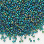 Seed bead, Dyna-Mites™, glass, frosted translucent rainbow peacock, #11 round. Sold per 40-gram pkg.