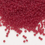 Seed bead, Dyna-Mites™, glass, translucent matte ruby red, #11 round. Sold per 40-gram pkg.