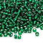 Seed bead, Dyna-Mites™, glass, silver-lined translucent emerald green, #8 round. Sold per 40-gram pkg.