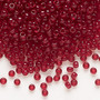 Seed bead, Dyna-Mites™, glass, transparent ruby red, #8 round. Sold per 40-gram pkg.