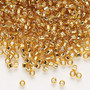 Seed bead, Dyna-Mites™, glass, silver-lined translucent gold, #8 round with square hole. Sold per 40-gram pkg.