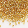 Seed bead, Dyna-Mites™, glass, silver-lined translucent medium gold, #8 round. Sold per 40-gram pkg.