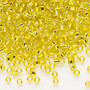 Seed bead, Dyna-Mites™, glass, silver-lined translucent yellow, #8 round. Sold per 40-gram pkg.