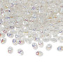 Bead, Preciosa Twin™, Pressed Superduo, Czech pressed glass, translucent clear AB, 5x2.5mm oval with 2 holes. Sold per 10-gram pkg.