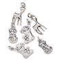 Charm assortment, antique silver-finished "pewter" (zinc-based alloy), 20x12mm-17.5 x 9mm Christmas shapes. Sold per pkg of 6.