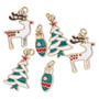 Charm assortment, gold-finished "pewter" (zinc-based alloy) and enamel, multicolored, Xmas shapes. Sold per pkg of 6.