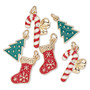 Charm assortment, gold-finished "pewter" (zinc-based alloy) and enamel, multi-colored, Christmas shapes. Sold per pkg of 6.