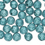 Bead, acrylic, opaque teal blue, 8mm round rose. Sold per pkg of 100.