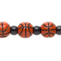 Bead, acrylic, black and orange, 7x7.5mm crow and 11mm basketball. Sold per 8-inch strand.
