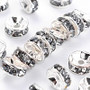 Brass Grade A Rhinestone Spacer Beads, Silver Color Plated, Nickel Free, Black Diamond , 4x2mm, Hole: 0.8mm