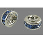 Brass Grade A Rhinestone Spacer Beads, Silver Color Plated, Nickel Free, Lt Sapphire, 4x2mm, Hole: 0.8mm