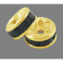 Brass Grade A Rhinestone Spacer Beads, Gold Color Plated, Nickel Free, Jet, 4x2mm, Hole: 0.8mm