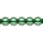 Bead, Celestial Crystal®, crystal pearl, forest green, 9-10mm round. Sold per pkg of (2) 15-1/2" to 16" strands, approximately 80 beads.