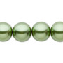 Bead, Celestial Crystal®, crystal pearl, medium green, 14mm round. Sold per 15-1/2" to 16" strand, approximately 25 beads.