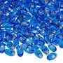 Seed bead, Miyuki, glass, silver-lined translucent cobalt, (LMA19), 7x4mm long magatama. Sold per 50-gram pkg.