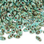 Seed bead, Miyuki, glass, opaque Picasso antique turquoise blue, (LMA4514), 7x4mm long magatama. Sold per 50-gram pkg.