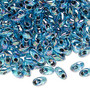 Seed bead, Miyuki, glass, transparent aqua blue color-lined rainbow black, (LMA2168), 7x4mm long magatama. Sold per 50-gram pkg.