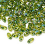 Seed bead, Miyuki, glass, transparent chartreuse color-lined rainbow green, (LMA341), 7x4mm long magatama. Sold per 50-gram pkg.