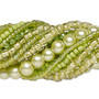 Bead assortment, glass, opaque to transparent light green, 3x1mm-6mm round and irregular rondelle. Sold per pkg of (8) 14-inch strands, approximately 1,200 beads.