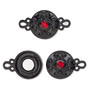 Clasp, magnetic, black-finished "pewter" (zinc-based alloy) and glass, red, 12mm double-sided round. Sold per pkg of 2.